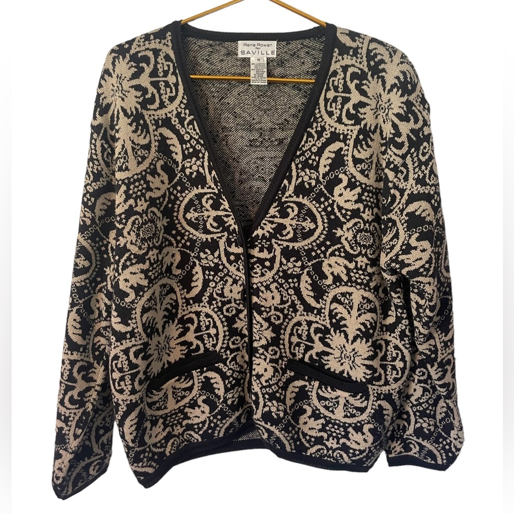 Rena Rowan Lambs Wool Blend Woman’s Paisley Print Cardigan Sweater, Size Medium - Picture 1 of 3